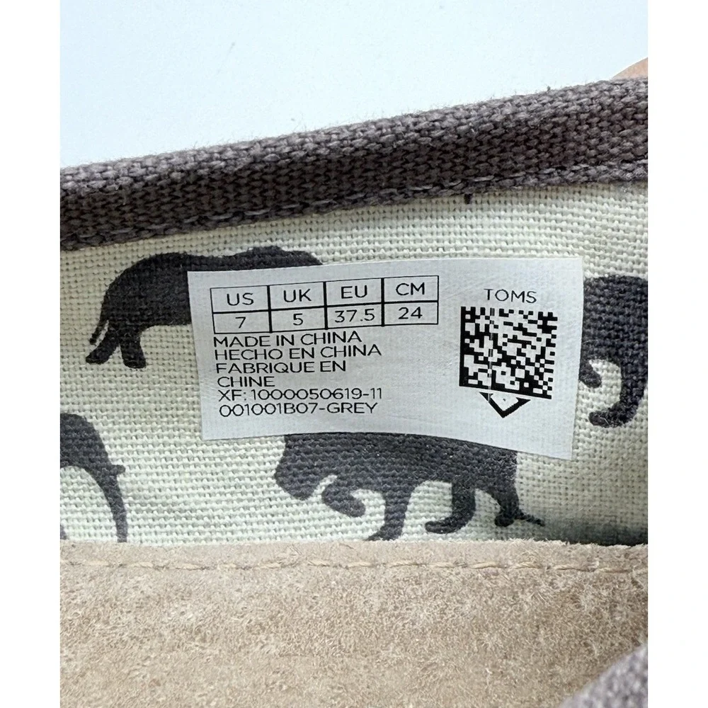 Toms Classics Ash Gray‎ Women's Size 7W Slip On Casual Canvas Flat Shoes